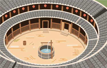 Chinese style architecture and scenery, vector graphics
