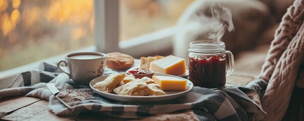 Enjoy rustic breakfast with fresh pastries and coffee.