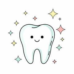 Happy cartoon tooth with sparkling background.