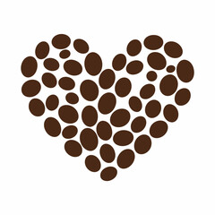 Heart shape made of coffee beans on a white background.