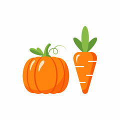 Orange pumpkin and carrot illustration.