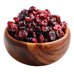 Dried cranberries in a wooden bowl png