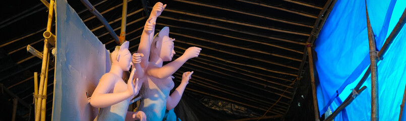 Half Painted Maa Durga Idol in Process for Durga Puja Festival