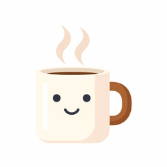 Cute coffee mug with steam and a happy face.