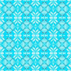 Aqua Floral Geometric Pattern &mdash; Bright Decorative Repeat Bright aqua seamless floral-geometric pattern with high contrast motifs. Great for summer apparel, lively curtains, and statement table linens.