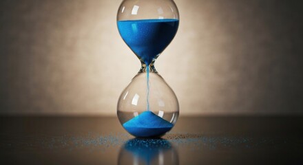 Hourglass with blue sand flowing