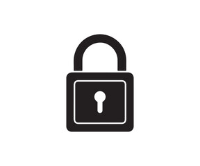 Black padlock icon isolated on white background for security concept design