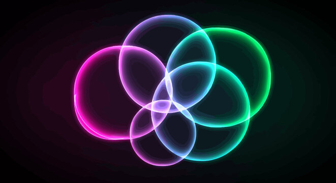Intertwined Neon Circles Abstract Design.