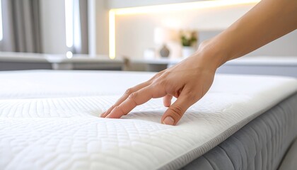 Close-up of a hand feeling a mattress