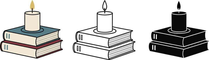 Candle on books illustration vector reading light study guide