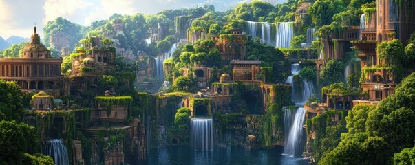 Blending nature and architecture in futuristic green city.