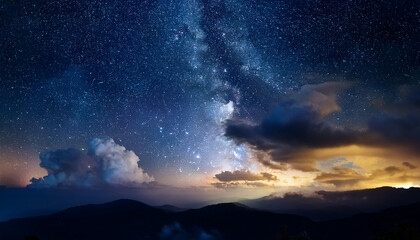 Naklejka premium Night Scene With Stars And Clouds