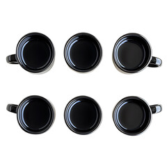 Eight Black Coffee Mugs Top View Dark png