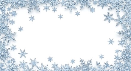 Elegant winter frame made of blue snowflakes isolated on white background, perfect for christmas and new year designs and holiday greetings