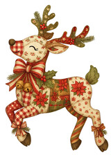 Whimsical reindeer illustration in cozy patchwork faux embroidery style. Perfect for Christmas crafts, winter holiday decor, sublimation designs, and festive DIY projects.