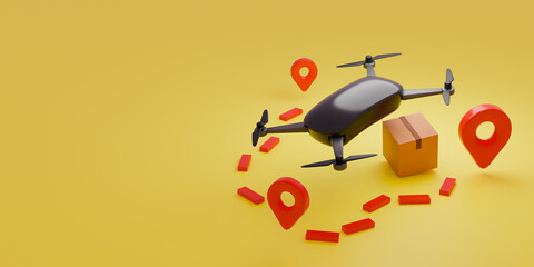 Delivery service concept. Sealed cardboard box for delivery of orders, goods, items around the world on drone- 3d render.
