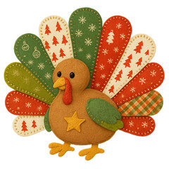Cute patchwork turkey illustration in faux embroidery style. Perfect for Thanksgiving crafts, autumn decor, and seasonal sublimation projects. Warm and cozy fall holiday design.