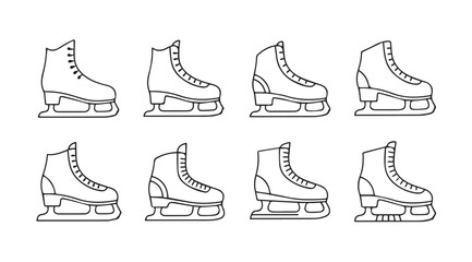 Collection of eight stylized ice skates in a clean silhouette style