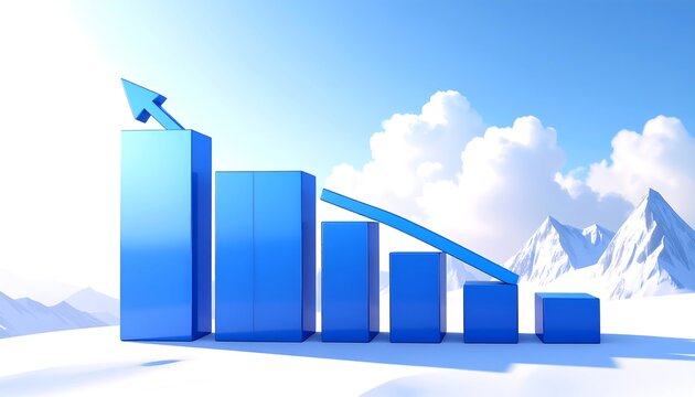 Blue bar graph on a snowy landscape