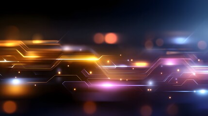 Modern futuristic abstract tech background with glowing circuit patterns, soft neon accents and dark gradient tones providing ample space for text overlay and high tech design projects