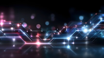 Futuristic abstract tech background featuring glowing neon circuit lines and dark gradients with large clear space for modern high tech design projects