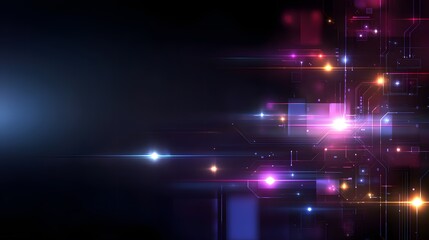 Futuristic abstract tech background with glowing neon circuit lines and dark gradients, providing ample negative space for text overlay and high tech design projects