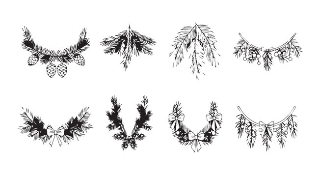 Collection of ornate botanical leafy garland and wreath designs silhouette