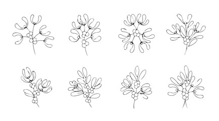Collection of delicate floral and leafy ornate decorative elements silhouette