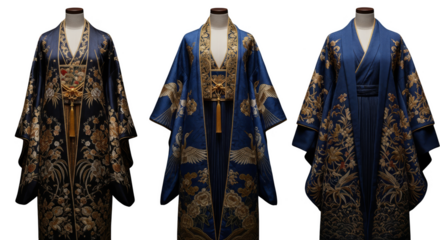 Exquisite embroidered robes on mannequins elegance