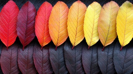 A collection of leaves in various autumnal colors.