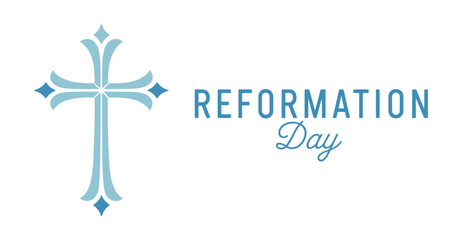 Reformation Day illustration with decorative Christian cross and elegant typography commemorating religious reform and historical significance