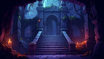 Ancient ruins entrance, dark and mystical