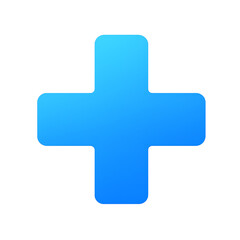 Fototapeta premium Simple blue medical cross icon with gradient design, transparent background PNG