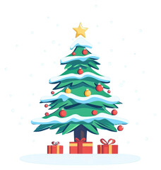 Obraz premium PNG Christmas tree illustration gifts celebration.