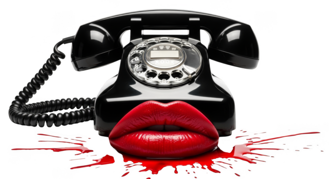 Retro phone Red lips spill