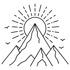 Sacred Mountain with Sun Rays line art  Vector
