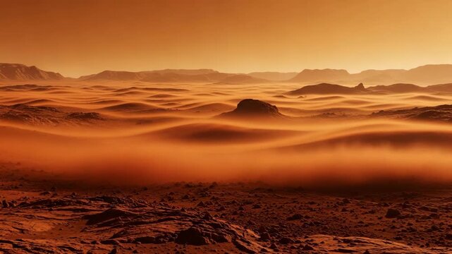 Martian landscape with dust and rock formations