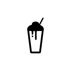 Minimalist vector illustration of a milkshake in a glass with dripping cream and a straw, isolated on white.