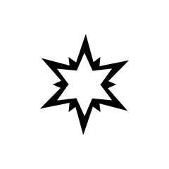 Black starburst shape with six points and a white center on a white background.