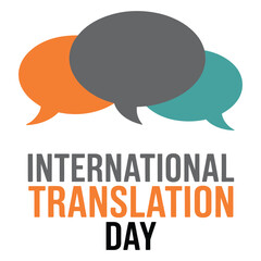 International Translation Day illustration with overlapping speech bubbles in vibrant colors symbolizing global language and cultural exchange