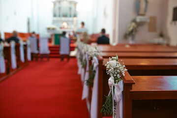 Decorated church interior for wedding