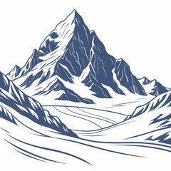 Fototapeta premium Majestic snow capped mountain range with dramatic peaks and valleys in a stylized graphic illustration