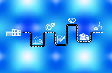 abstract background with blue squares, White-light blue-blue glass gradient on a black background,Digital procurement and supply chain management concept. Digital procurement process integrated