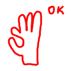 Ok thumbs up hand drawn doodle in red color