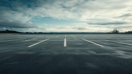 Fototapeta premium Empty Parking Lot Under a Cloudy Sky