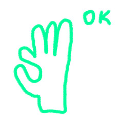 Ok thumbs up hand drawn doodle in turquoise color