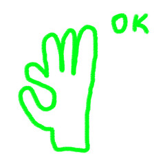 Ok thumbs up hand drawn doodle in green color