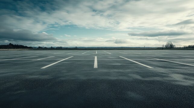 Empty Parking Lot Under a Cloudy Sky