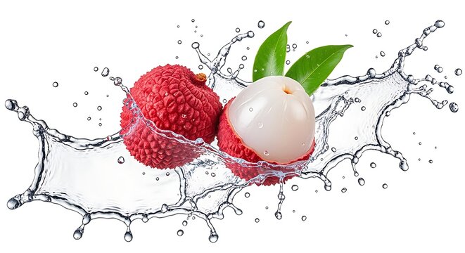 Freshly picked lychees splashing in water, refreshing and juicy