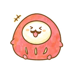 Happy Daruma Cute Watercolor Illustration / 笑顔のかわいい水彩だるまイラスト（にっこり目）